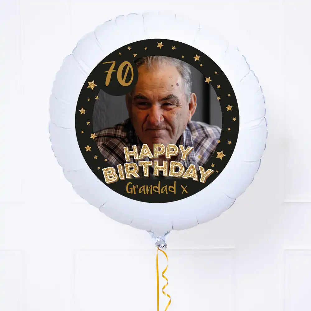 Personalised Photo Balloon - Any Age Birthday: Black & Gold Stars Personalised Balloons