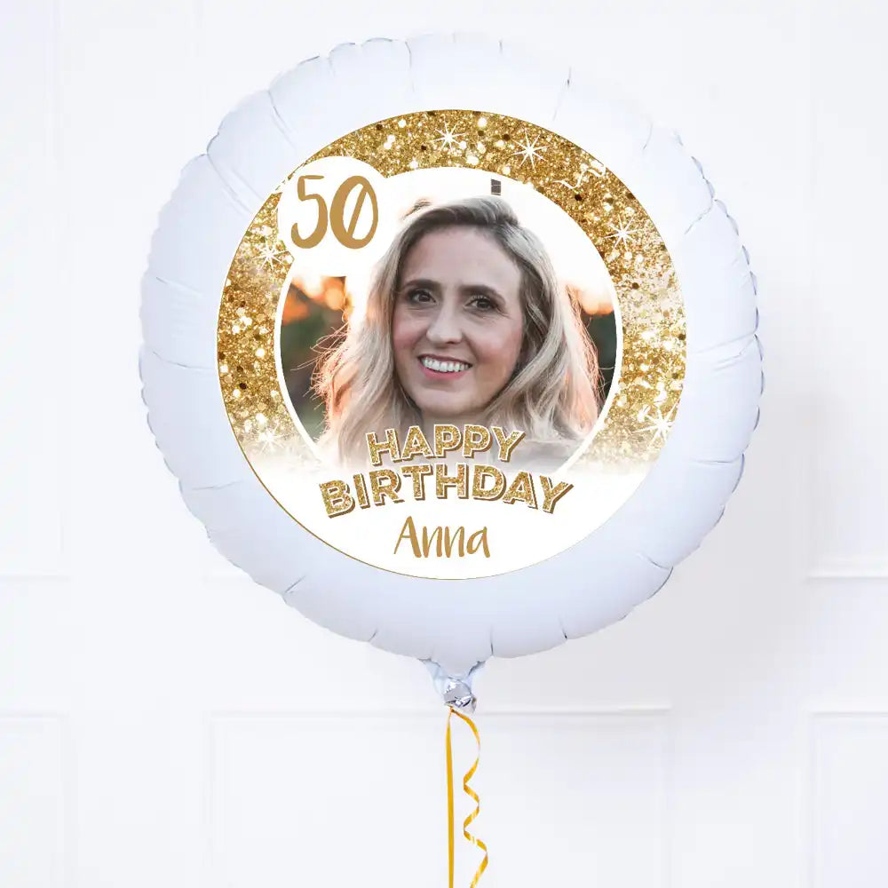Personalised Photo Balloon - Any Age Birthday: White Lustre Personalised Balloons