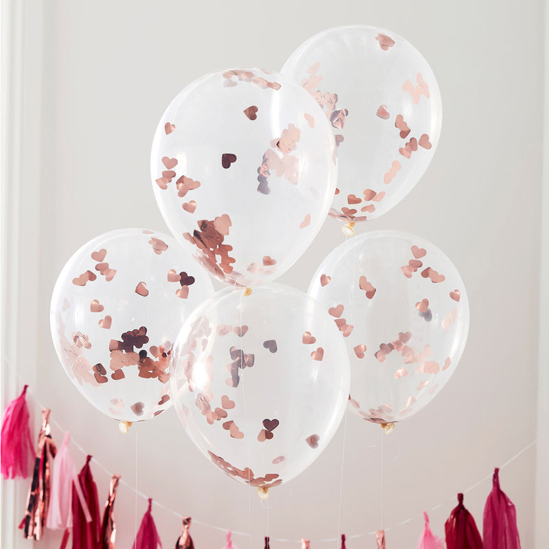 Rose Gold Heart Confetti Balloons (x5)