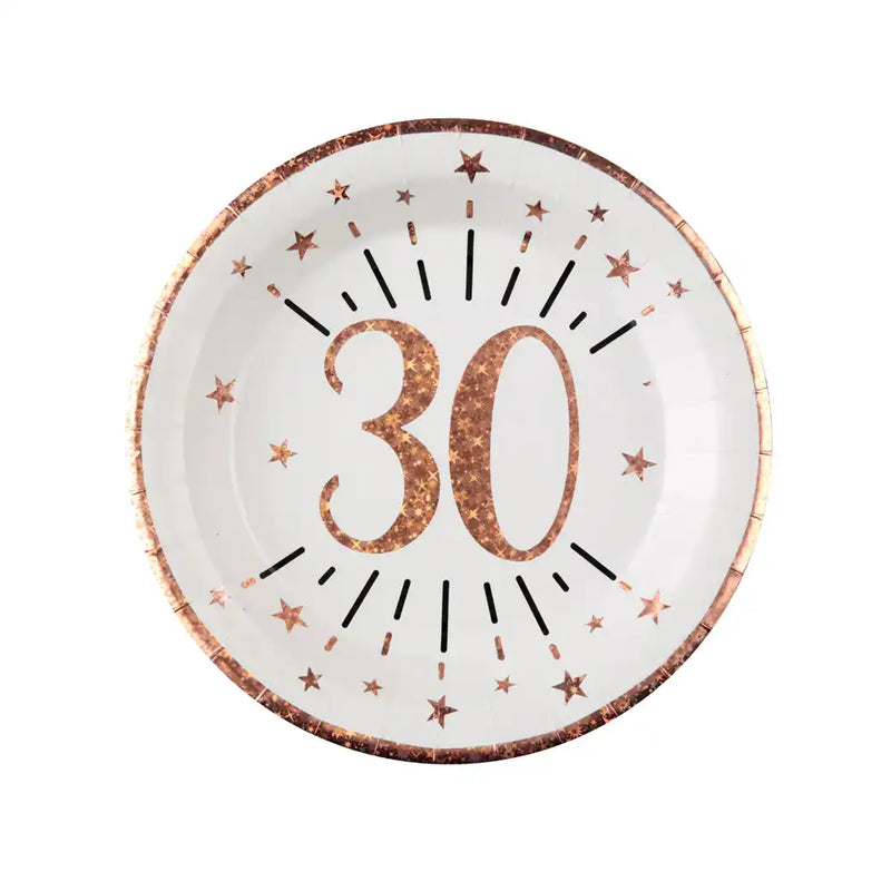 30th Birthday Rose Gold Paper Party Plates (x10) Milestone
