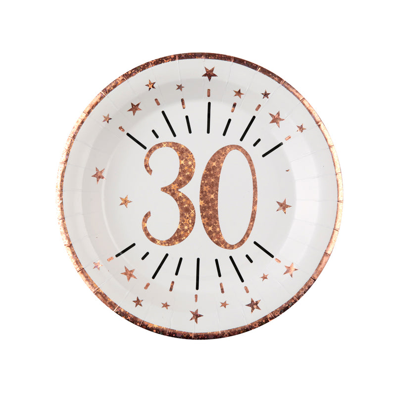 30th Birthday Rose Gold Paper Party Plates (x10)