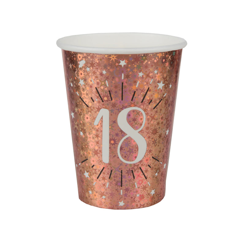 18th Birthday Rose Gold Paper Party Cups (x10)