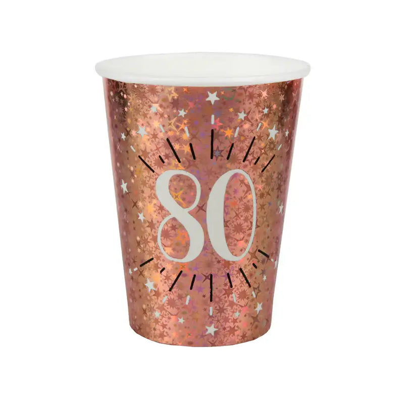 80th Birthday Rose Gold Paper Party Cups (x10) Milestone