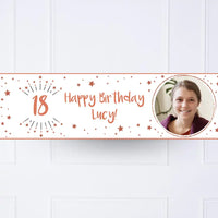 White & Rose Gold Any Age Personalised Party Banner Personalised Banner