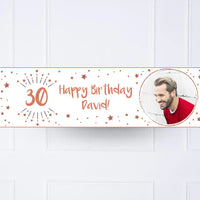 White & Rose Gold Any Age Personalised Party Banner Personalised Banner