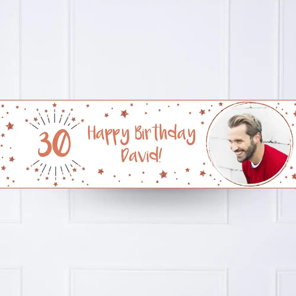 White & Rose Gold Any Age Personalised Party Banner Personalised Banner