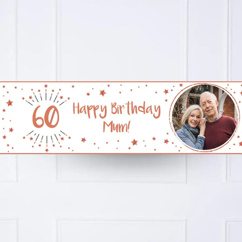 White & Rose Gold Any Age Personalised Party Banner Personalised Banner