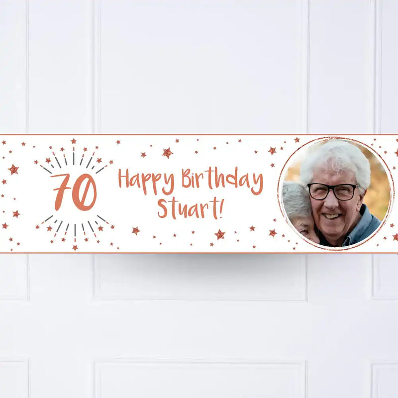 White & Rose Gold Any Age Personalised Party Banner Personalised Banner