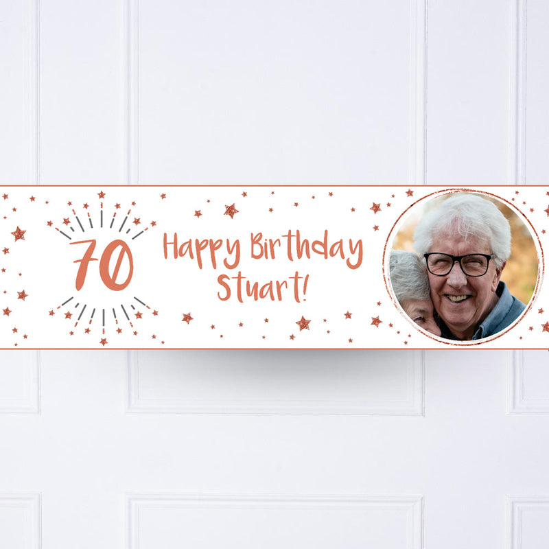 White & Rose Gold Any Age Personalised Party Banner