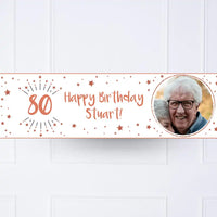 White & Rose Gold Any Age Personalised Party Banner Personalised Banner