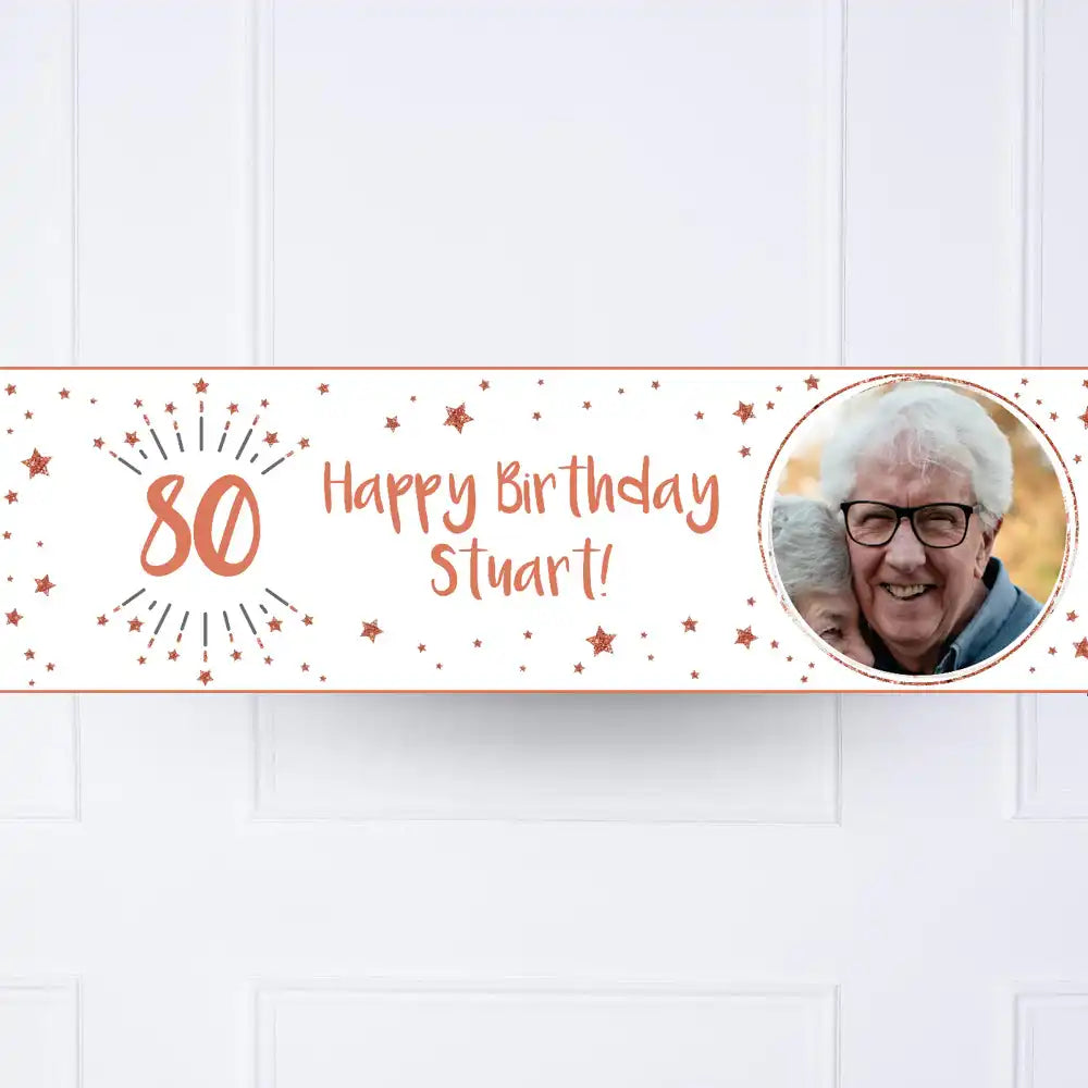 White & Rose Gold Any Age Personalised Party Banner Personalised Banner