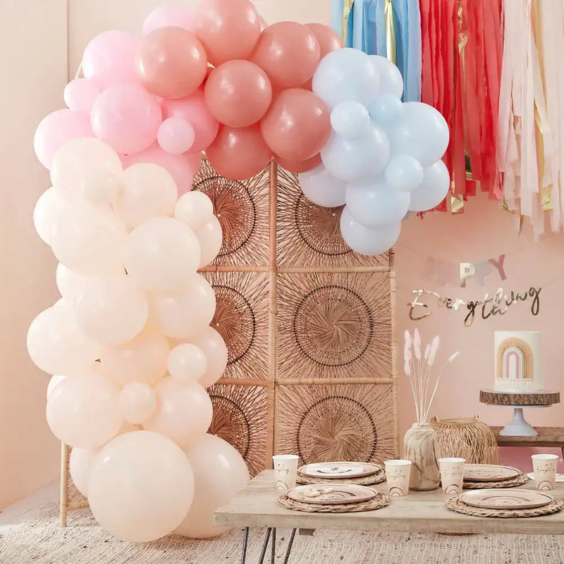 Rainbow Balloon Arch Backdrop - Muted Pastels General Party