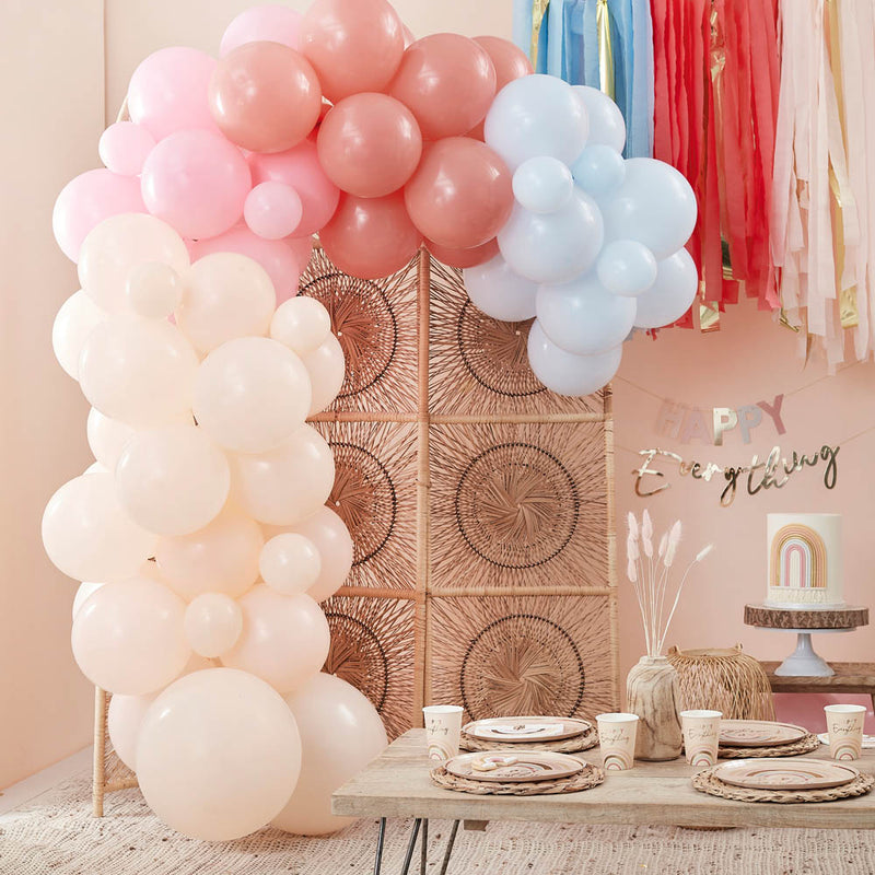 Rainbow Balloon Arch Backdrop - Muted Pastels
