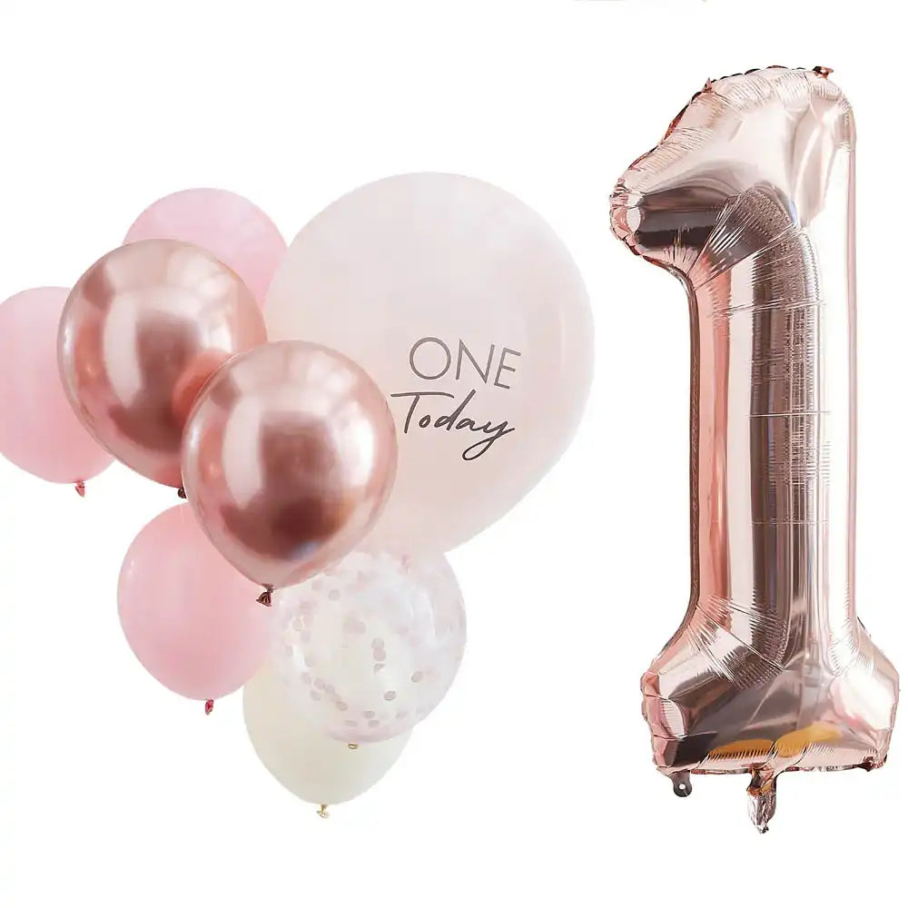 1 Today Balloon Bundle - Pink & Rose Gold (x10) 1st Birthday