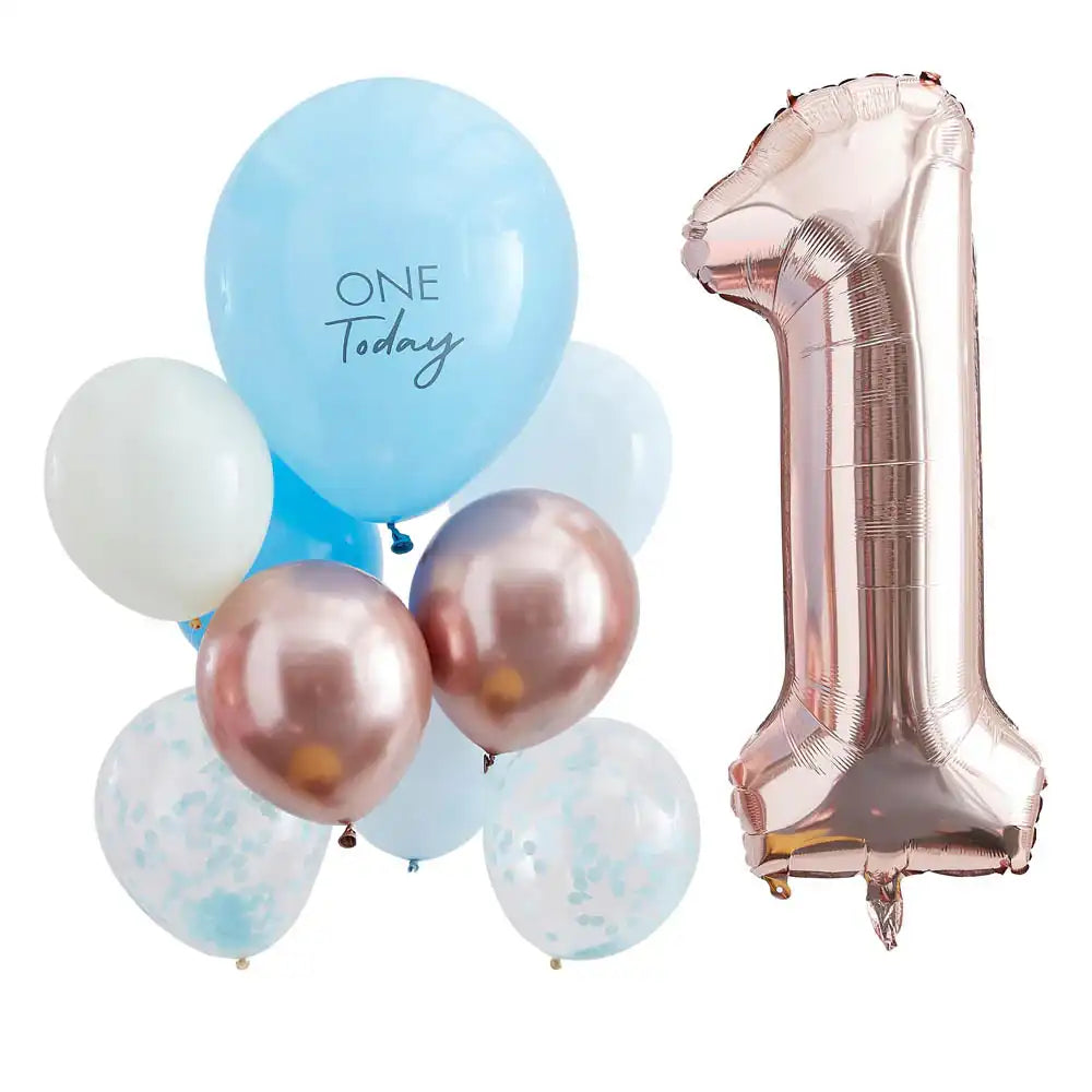 1 Today Balloon Bundle - Blue & Rose Gold (x10) 1st Birthday