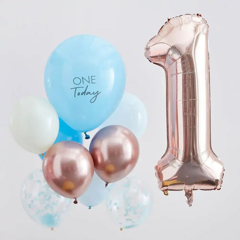 1 Today Balloon Bundle - Blue & Rose Gold (x10) 1st Birthday