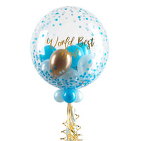 Personalised Bubble Balloon in a Box - Blue Gold Luxe Personalised Balloons