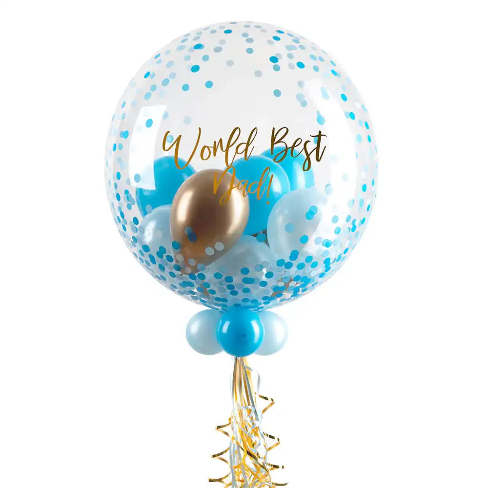 Personalised Bubble Balloon in a Box - Blue Gold Luxe Personalised Balloons