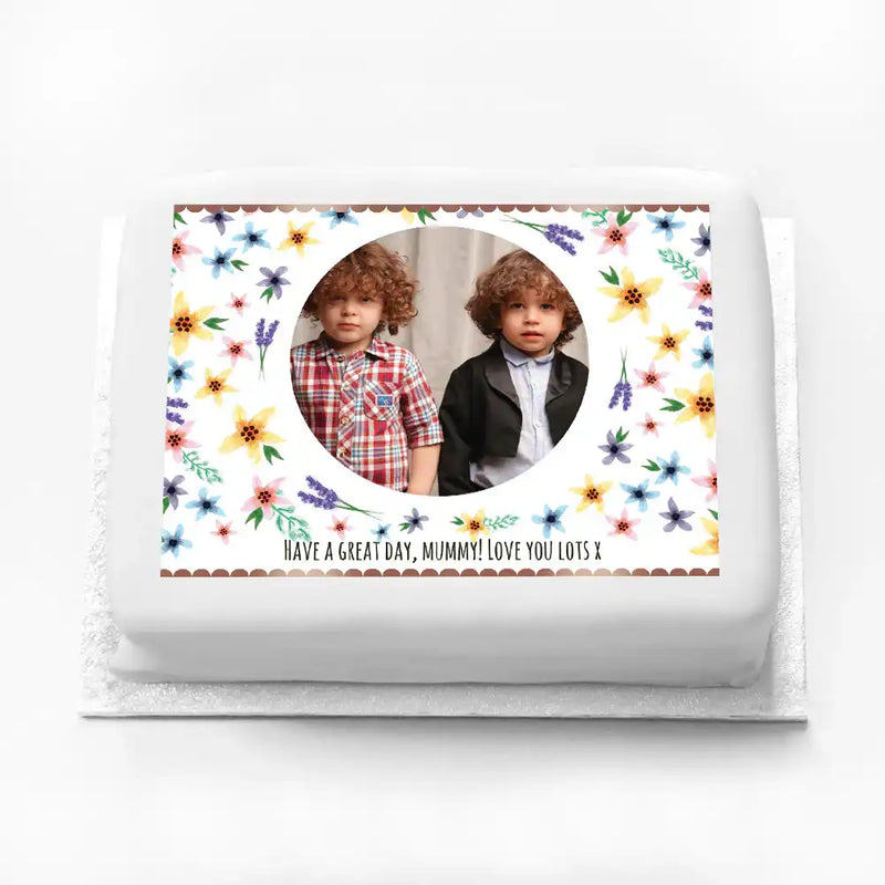 Personalised Photo Cake - Rose Gold Fancy Floral Personalised Cake