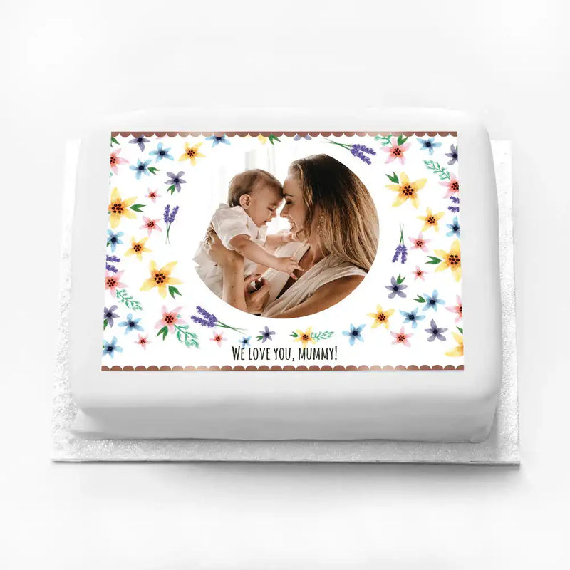 Personalised Photo Cake - Rose Gold Fancy Floral Personalised Cake