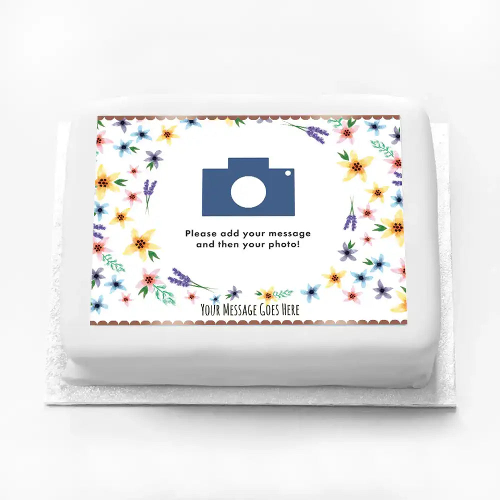 Personalised Photo Cake - Rose Gold Fancy Floral Yes Personalised Cake