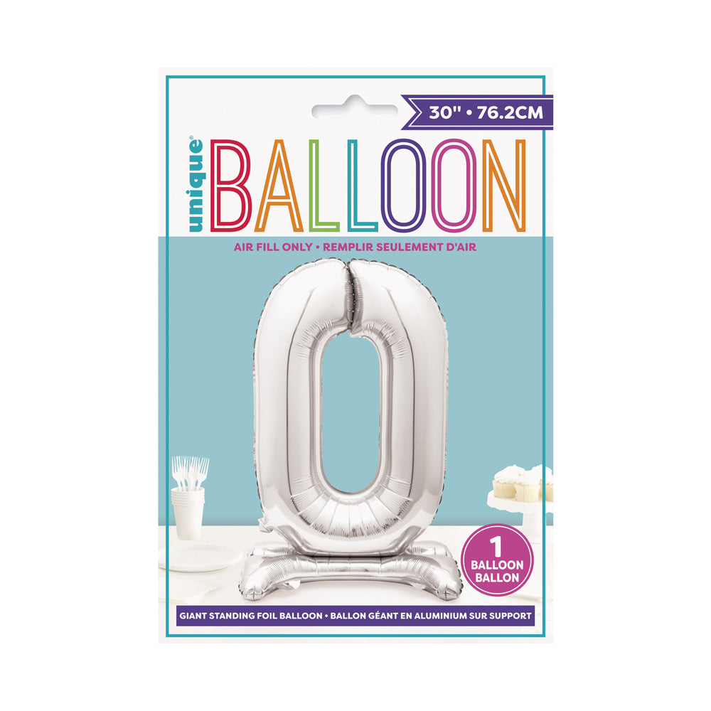 Silver Standing Number Balloon - 0 Everyday