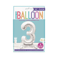 Silver Standing Number Balloon - 3 General Party