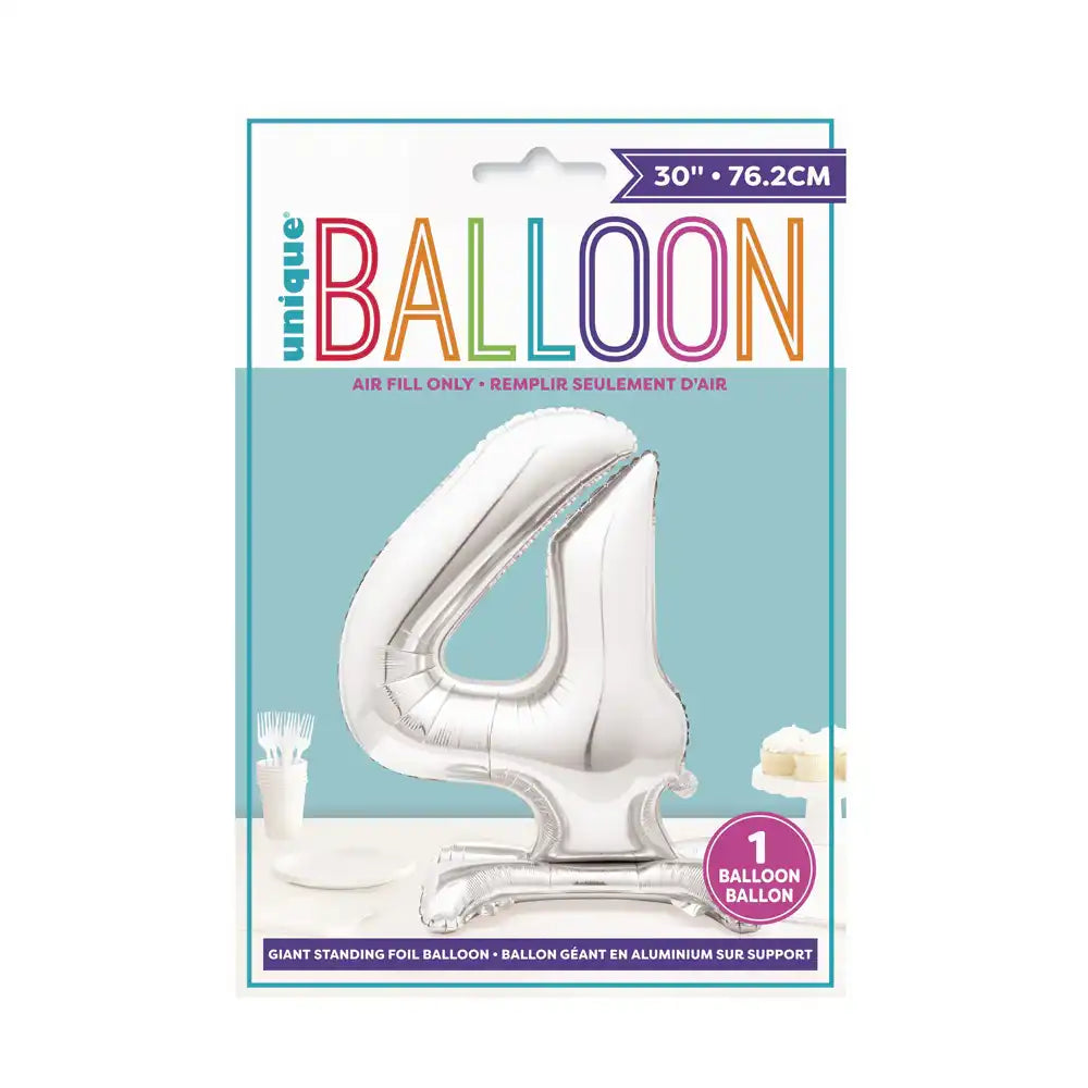 Silver Standing Number Balloon - 4 General Party