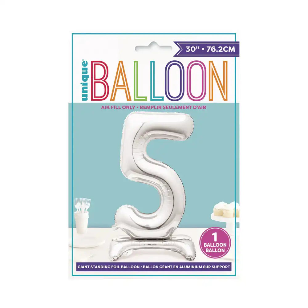 Silver Standing Number Balloon - 5 General Party