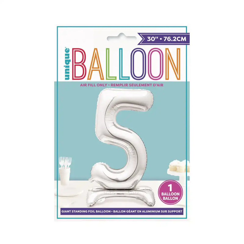 Silver Standing Number Balloon - 5 General Party