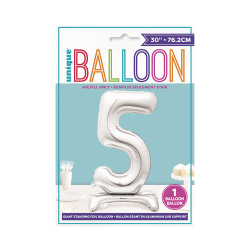 Silver Standing Number Balloon - 5