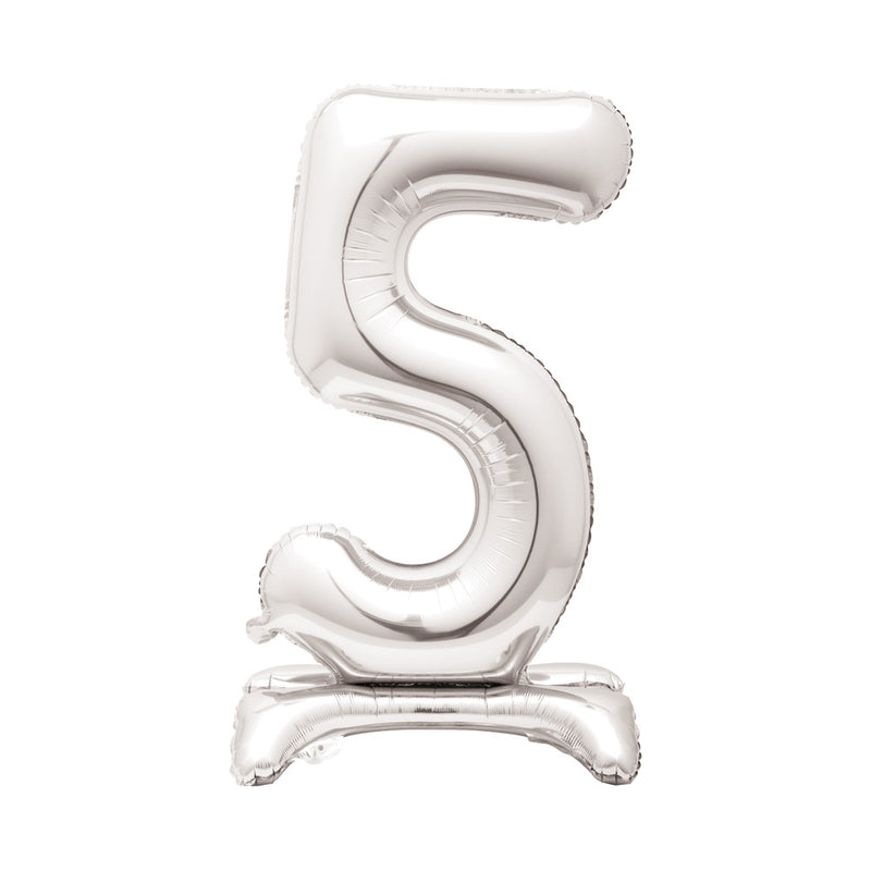 Silver Standing Number Balloon - 5