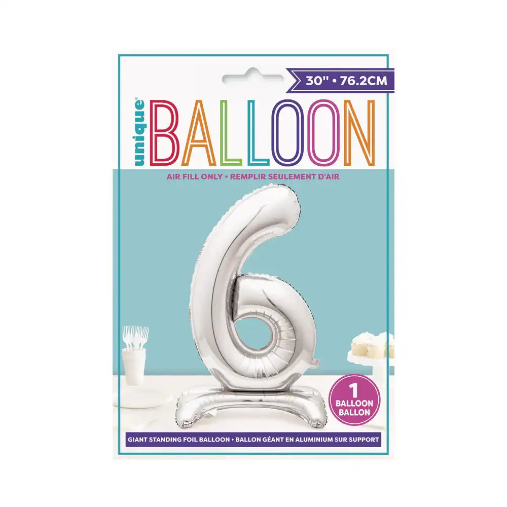 Silver Standing Number Balloon - 6 General Party
