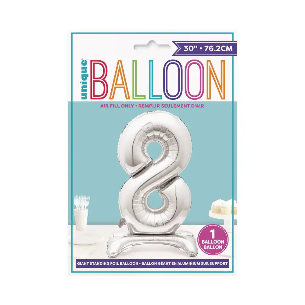 Silver Standing Number Balloon - 8 General Party