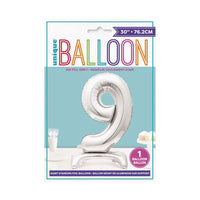 Silver Standing Number Balloon - 9 General Party