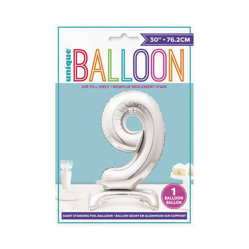 Silver Standing Number Balloon - 9