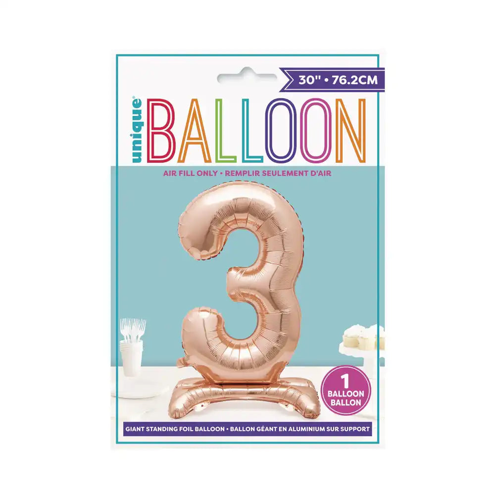 Rose Gold Standing Number Balloon - 3 General Party