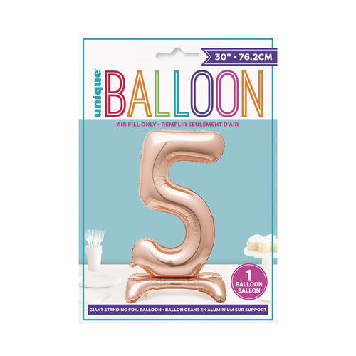 Rose Gold Standing Number Balloon - 5