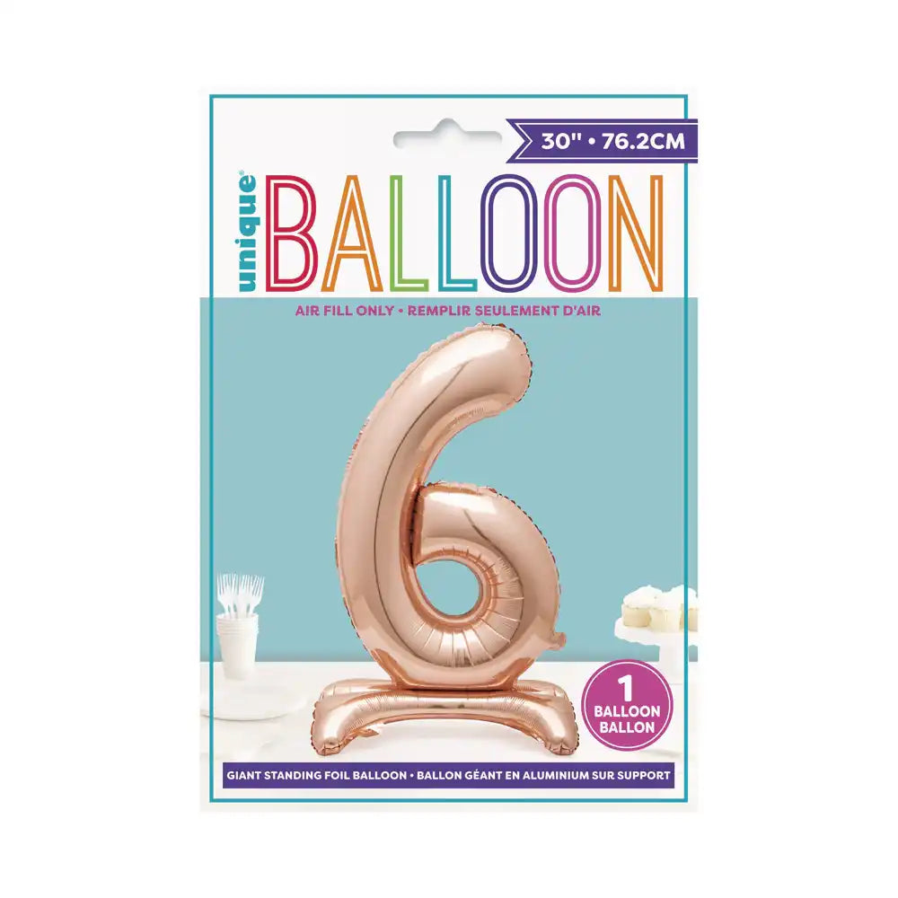 Rose Gold Standing Number Balloon - 6 General Party