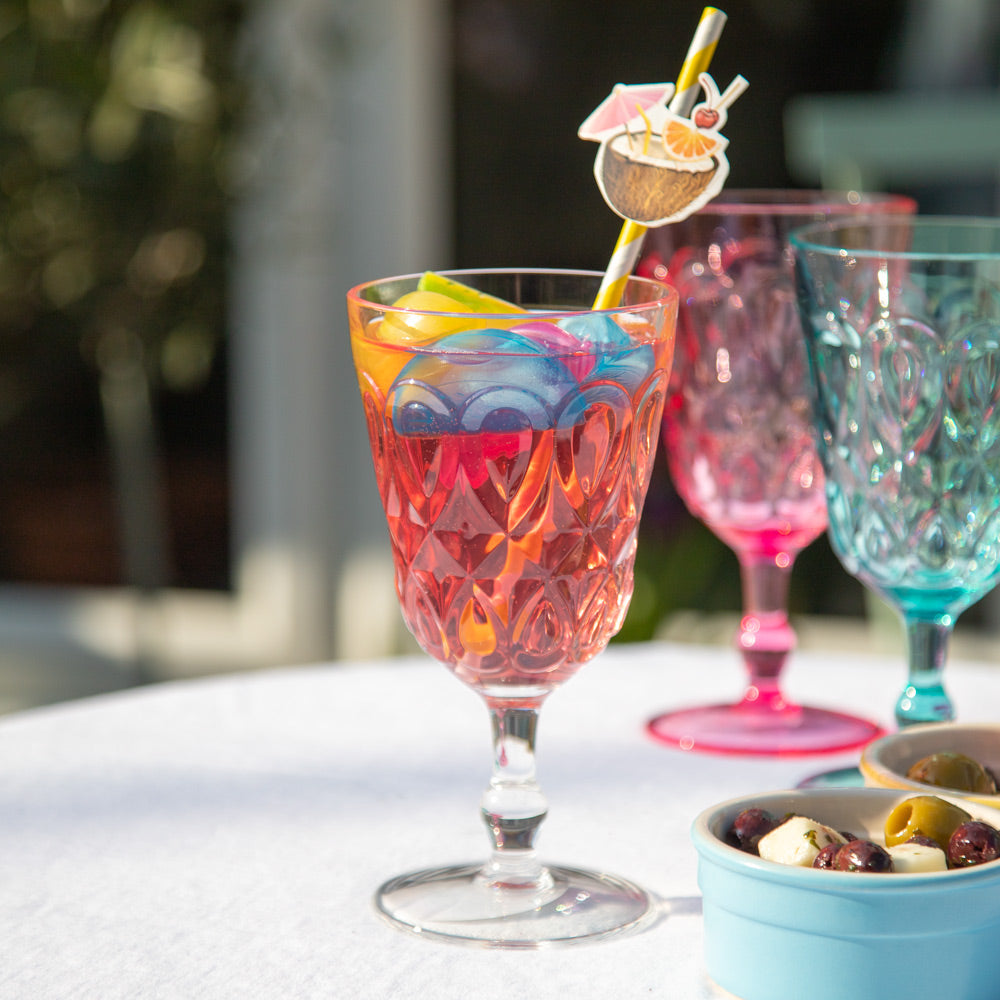 Acrylic Wine Glass with Embossed Detail - Clear Summer