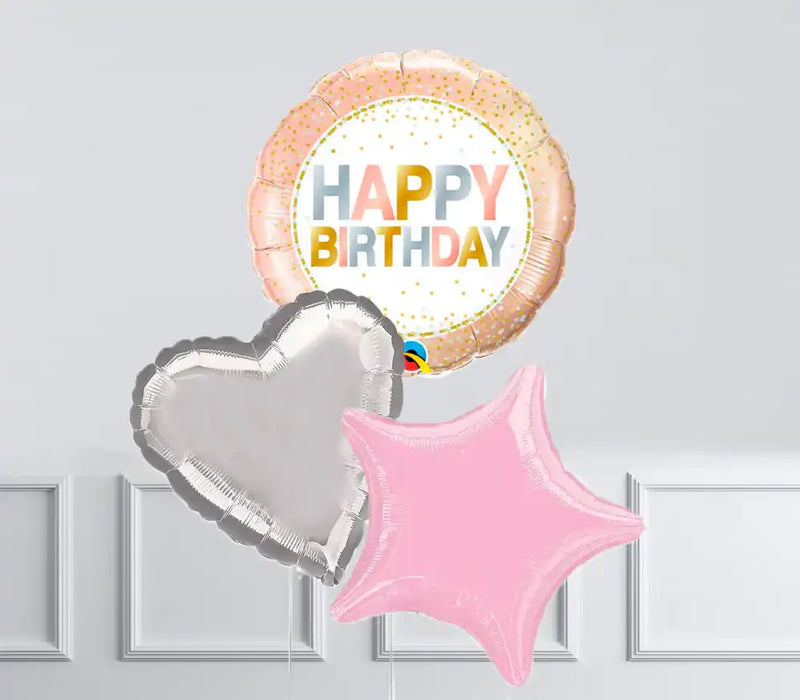 Inflated Balloon Bunch - Rose Gold Metallic Dots 3 Inflated Balloons - £19.99 Personalised Balloons