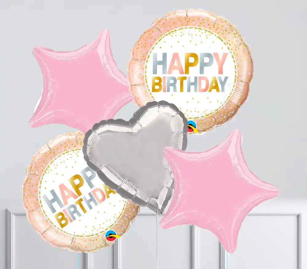 Inflated Balloon Bunch - Rose Gold Metallic Dots 5 Inflated Balloons - £29.99 Personalised Balloons
