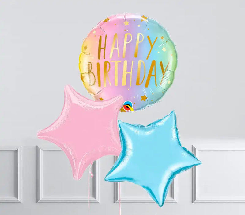 Inflated Balloon Bunch - Pastel Ombre & Stars 3 Inflated Balloons - £19.99 Personalised Balloons