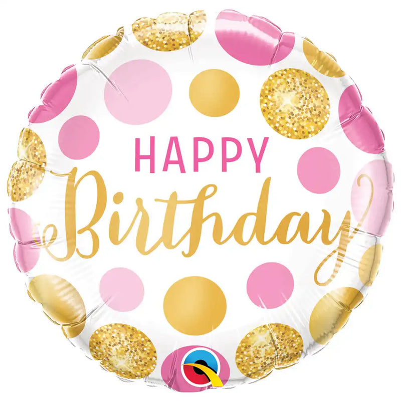 Happy Birthday Foil Balloon - Pink & Gold Dots Everyday