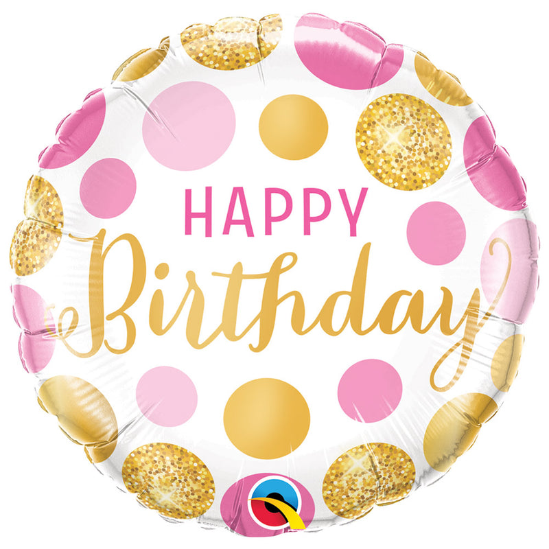 Happy Birthday Foil Balloon - Pink & Gold Dots