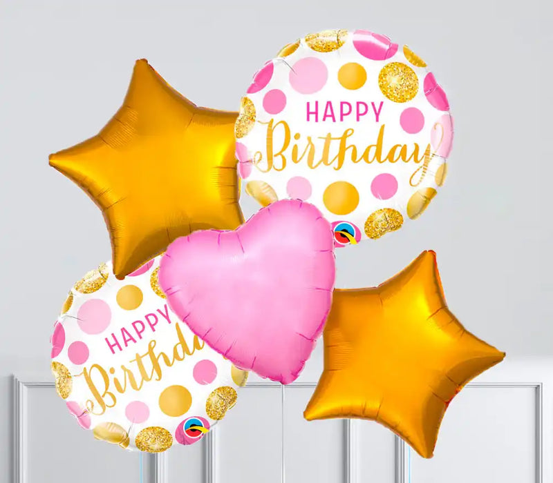 Inflated Balloon Bunch - Pink & Gold Dots 5 Inflated Balloons - £29.99 Personalised Balloons
