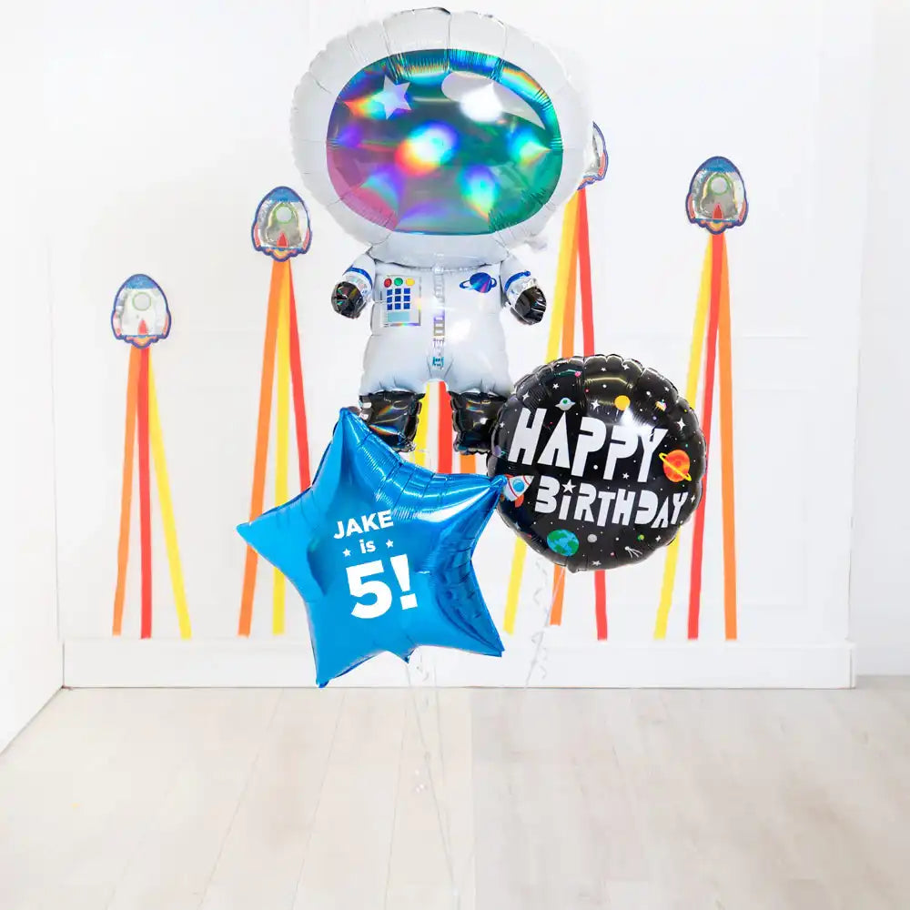 Personalised Inflated Balloon Bouquet in a Box - Birthday Space Explorer Personalised Balloons