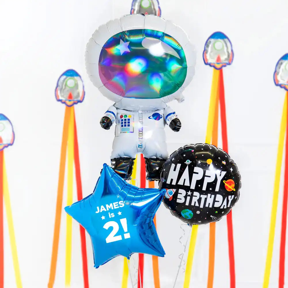 Personalised Inflated Balloon Bouquet in a Box - Birthday Space Explorer Personalised Balloons