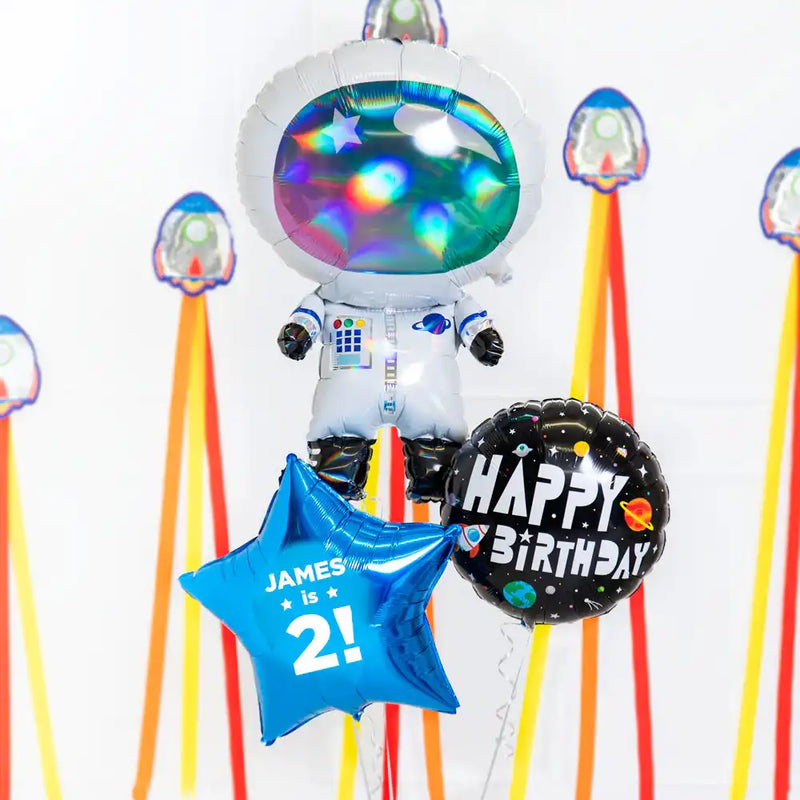 Personalised Inflated Balloon Bouquet in a Box - Birthday Space Explorer Personalised Balloons