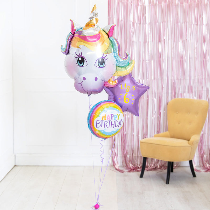 Personalised Inflated Balloon Bouquet in a Box - Birthday Unicorn